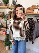 Load image into Gallery viewer, Brown &amp; Cream Stripe Lace Sweater