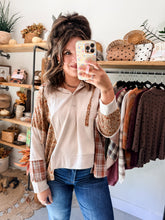 Load image into Gallery viewer, Plaid Floral Colorblock Hoodie