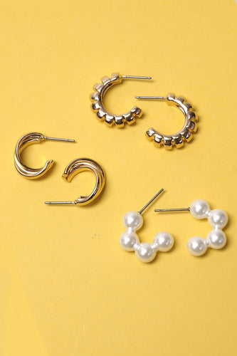 Twist Pearl Hoop Trio