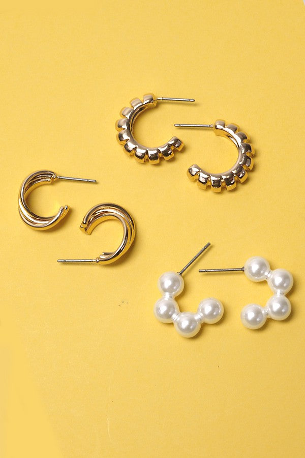 Twist Pearl Hoop Trio