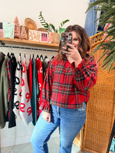 Load image into Gallery viewer, Christmas Plaid Ruffle Cardigan Top