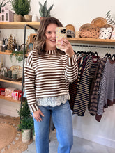 Load image into Gallery viewer, Brown &amp; Cream Stripe Lace Sweater