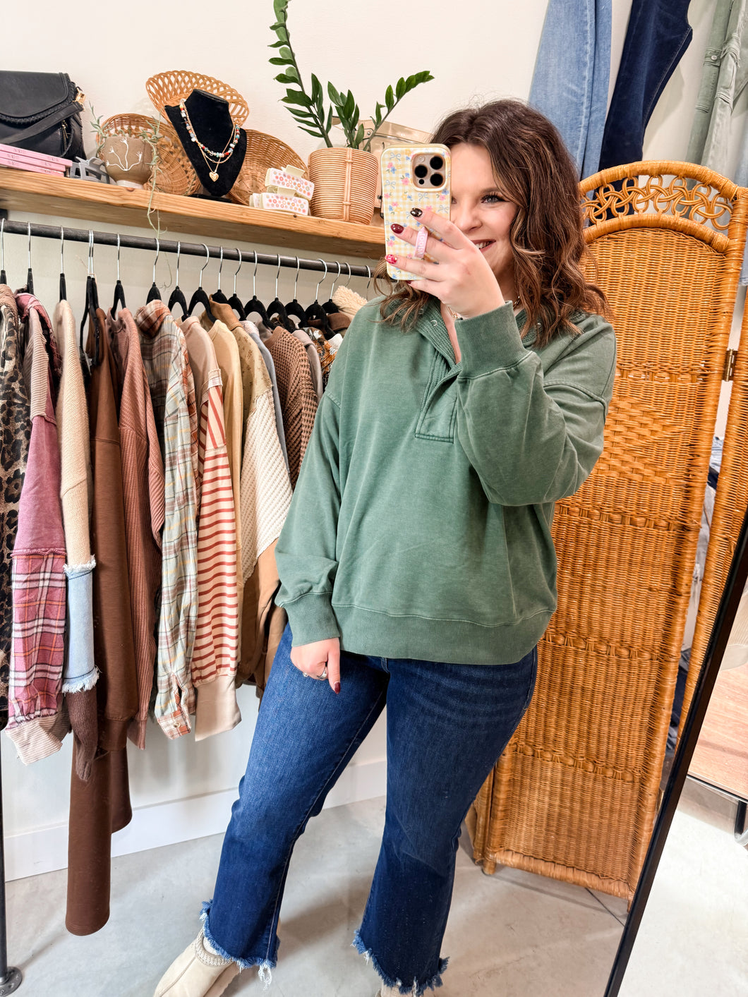 French Terry Waffle Snap Sweatshirt