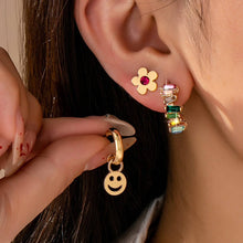 Load image into Gallery viewer, Rainbow Crystal, Smiley, and Floral Trio Earrings | 80E62109
