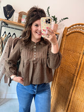 Load image into Gallery viewer, Plaid Pintuck Henley Top
