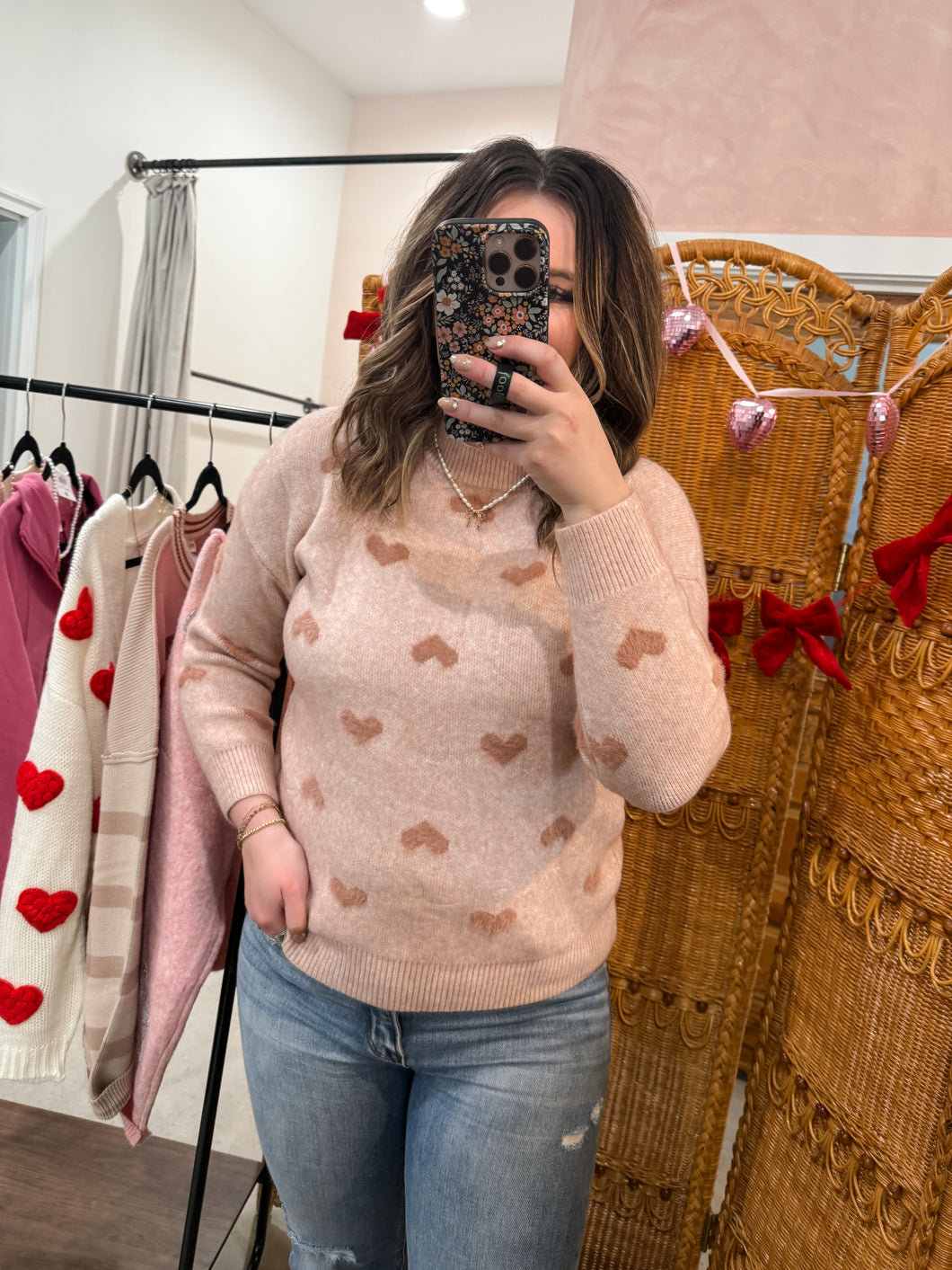 Dusty Rose Heart Sweater