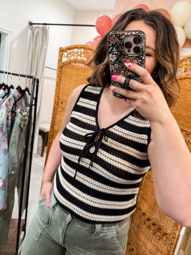 Black and Cream Bow Knit Tank