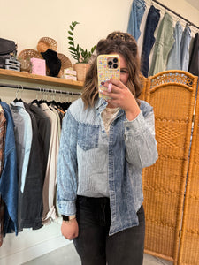 Denim Pinstripe Collared Top