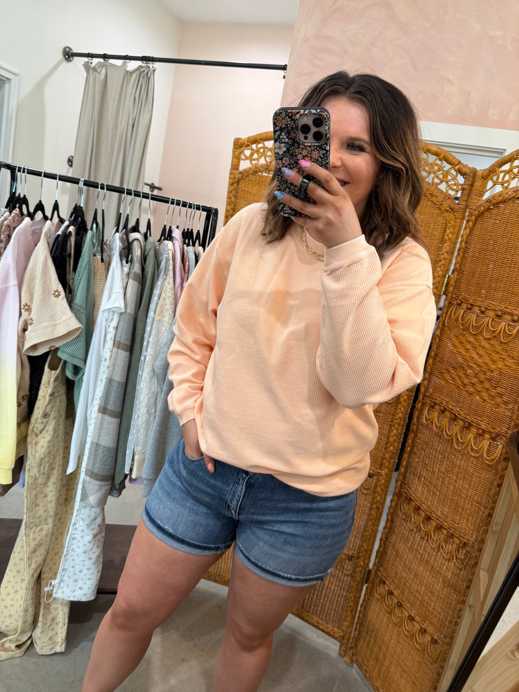 Peach Corded Sweatshirt