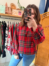 Load image into Gallery viewer, Christmas Plaid Ruffle Cardigan Top
