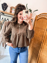 Load image into Gallery viewer, Plaid Pintuck Henley Top