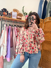 Load image into Gallery viewer, Floral Corduroy Ruffle Cardigan Top