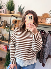Load image into Gallery viewer, Brown &amp; Cream Stripe Lace Sweater