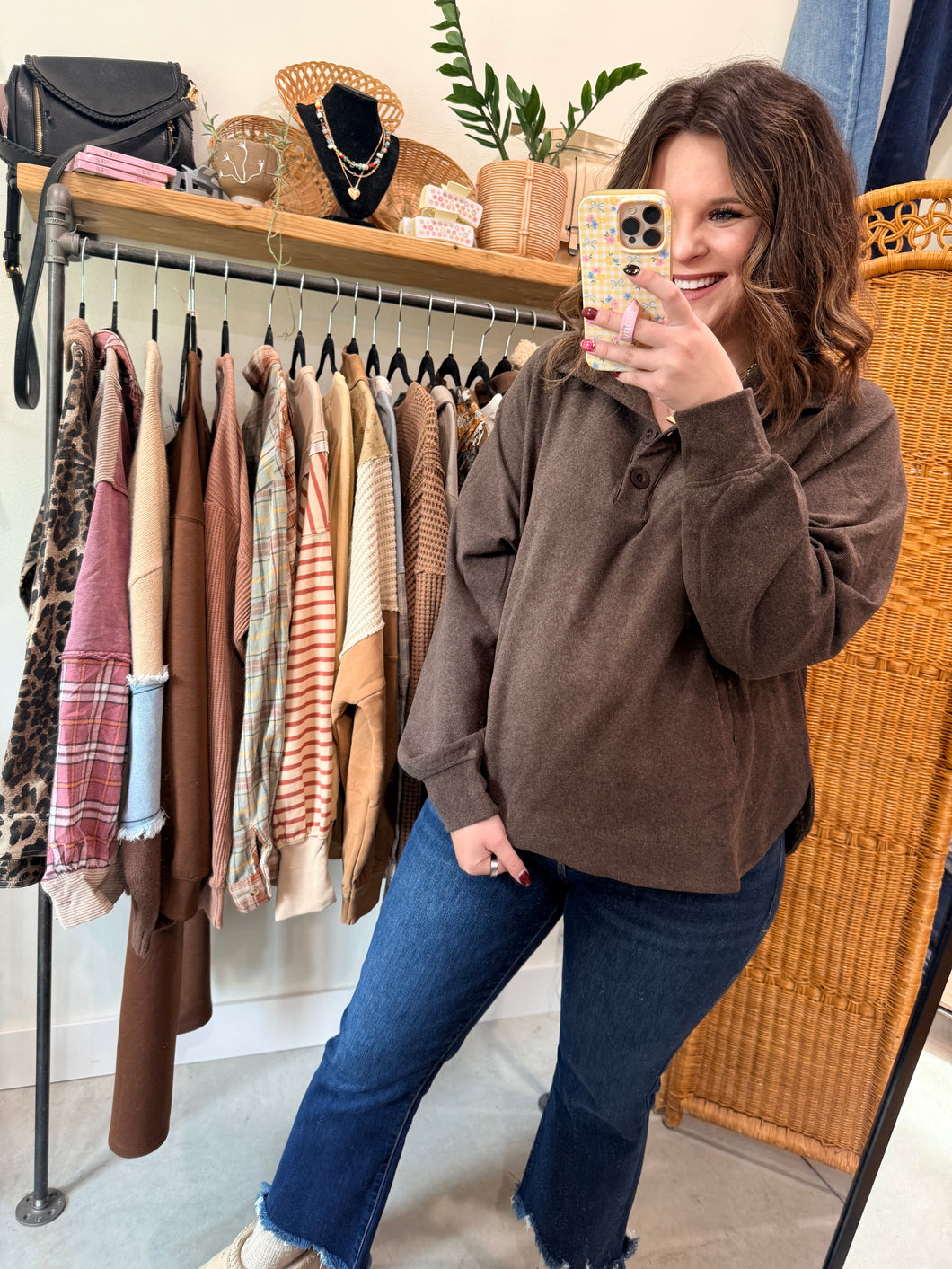 Brushed Ribbed Button Top