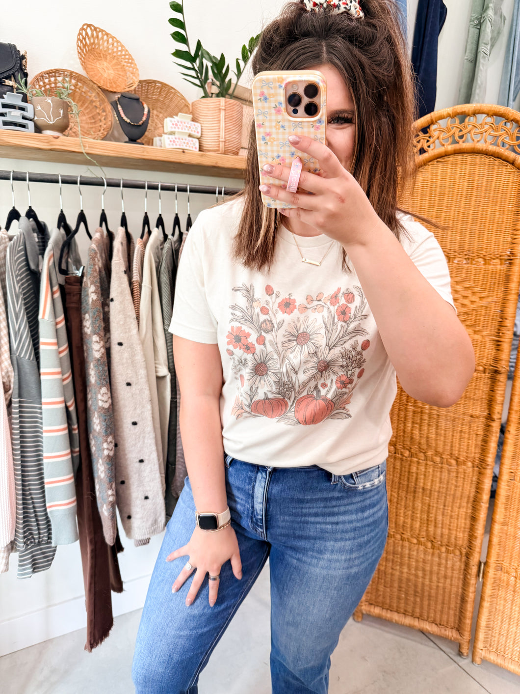 Boho Flower Fall Pumpkins Graphic Tee