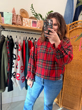 Load image into Gallery viewer, Christmas Plaid Ruffle Cardigan Top