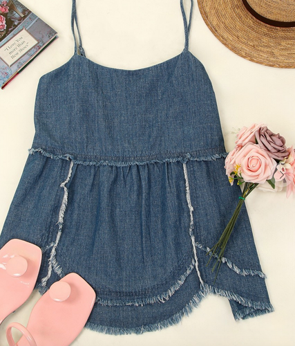 Washed Denim Babydoll Top