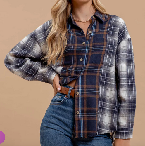 Plaid Patchwork Button Down