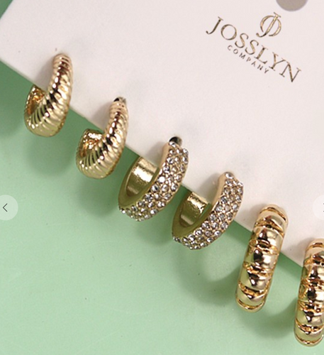 Rhinestone Texture Hoop Trio