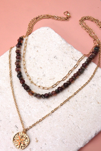 Wine Beaded Layered Necklace