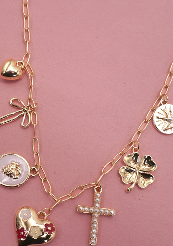Cross, Clover, Heart, & Bow Charm Necklace