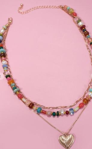 Multi Layer Beaded Heart Necklace