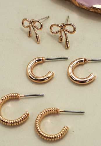 Trio Stud Bow Floral Pearl Trio