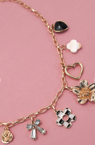 Checkered Rhinestone Charm Necklace