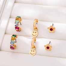 Load image into Gallery viewer, Rainbow Crystal, Smiley, and Floral Trio Earrings | 80E62109