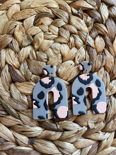 Grey Leopard Clay Earrings